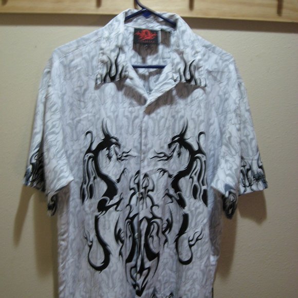 D Clothing White Dragon Bowling Shirt Large - Picture 1 of 4